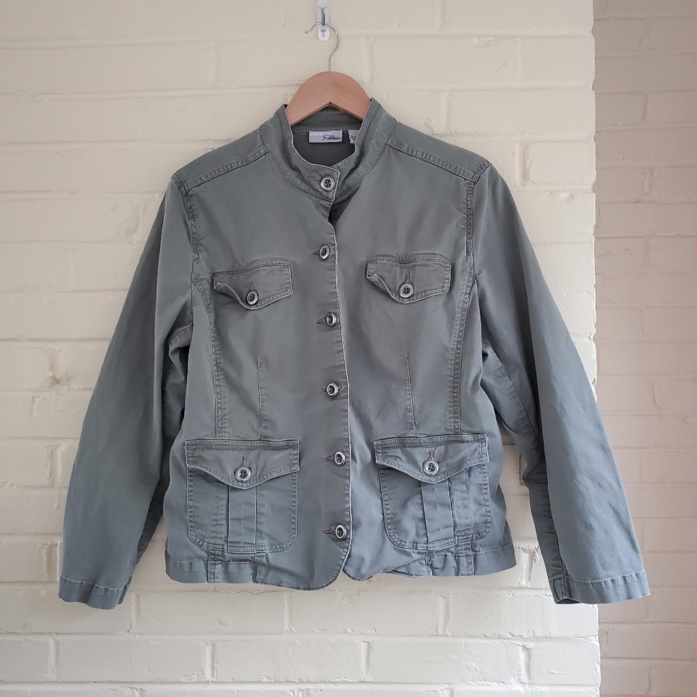Chico's Platinum Size 2 Button Up Women's Jacket Cotton Spandex